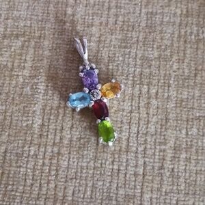 Multi Gem Stone Sterling Silver Cross Pendant